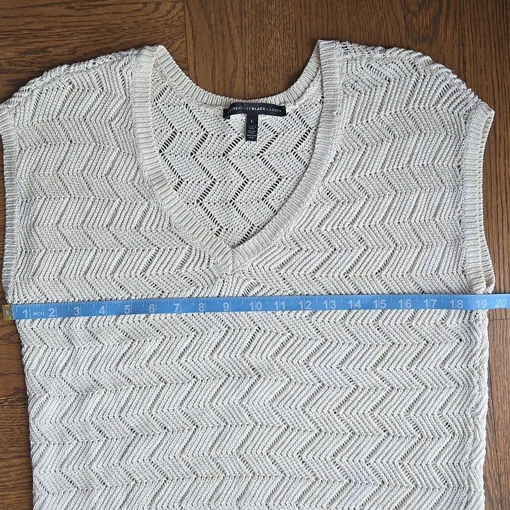 White House Black Market WHBM Open Weave Crochet Top Vest Stretch Beige Sz: L - Picture 7 of 9